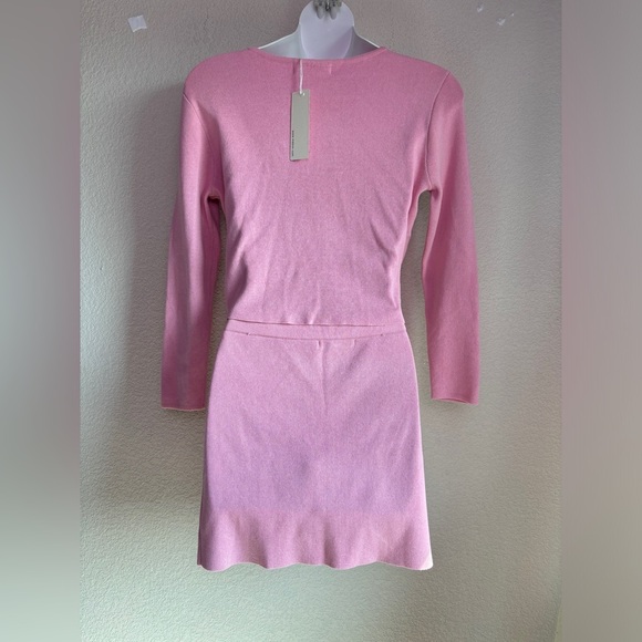 NWT Mebon By Machine Blush Pink Crisscross Ribbed Crop Sweater & Skirt Set L - Picture 4 of 11